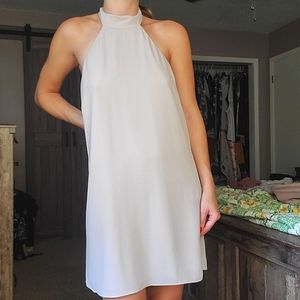 Taupe Contemporary Minimalist High Neck Mini Cocktail Dress